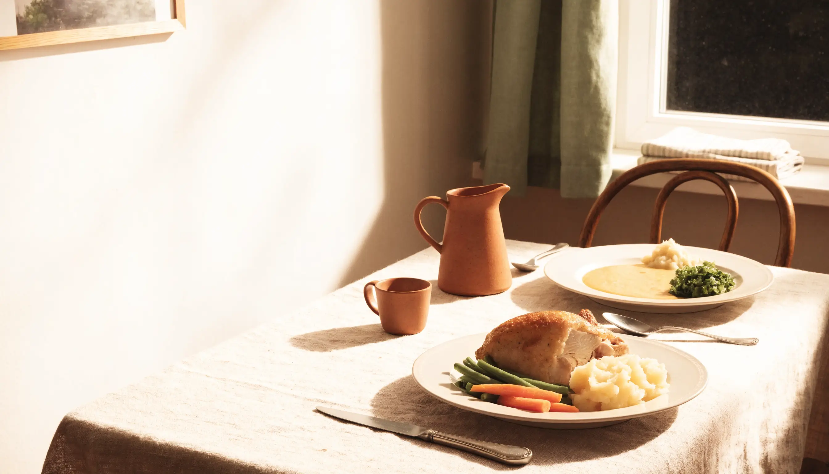 A family dinner served as a regular plate and a thoughtfully plated texture-modified version